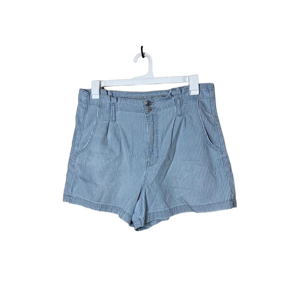 American Eagle Mom Shorts Size US 14 Striped Light Blue Pleated High Rise Casual